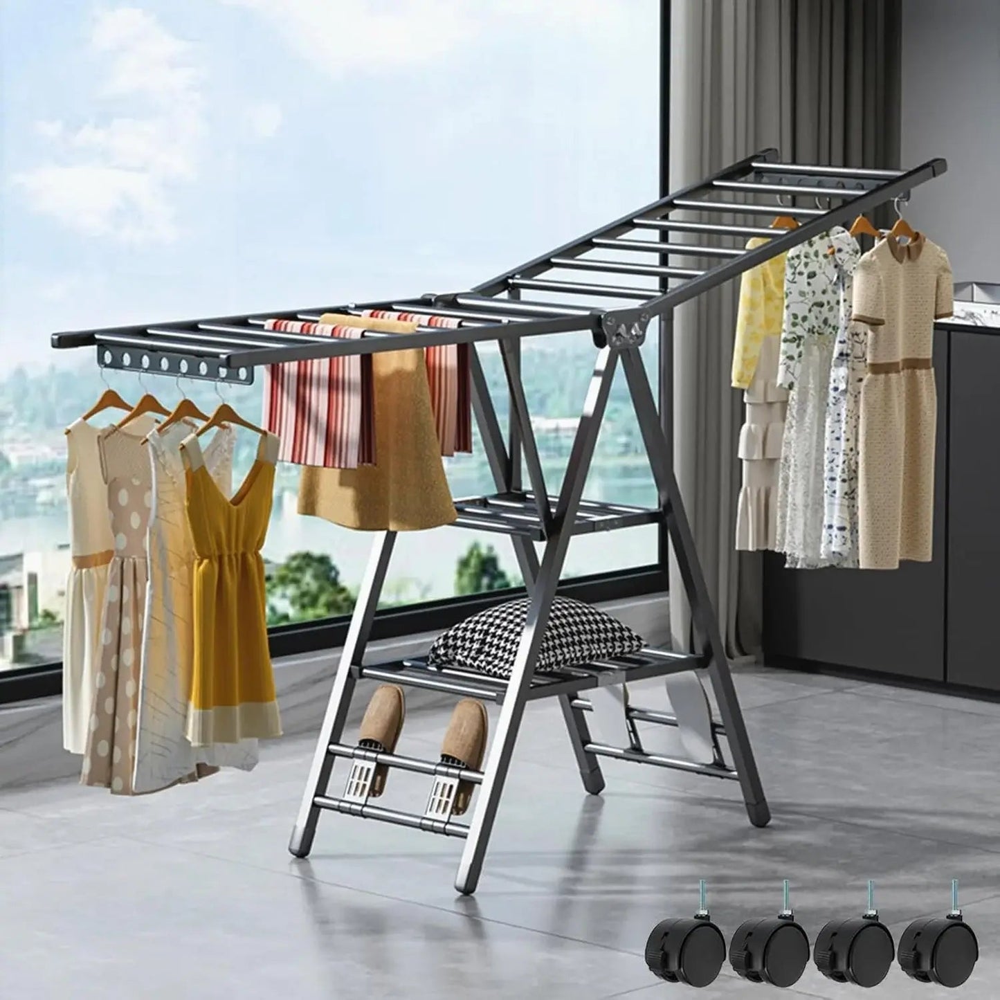 Free Standing Clothes Drying Rack – Foldable Multi - Layer Laundry Organizer - enkajihomestore