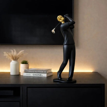 Golf Player Sculpture – Luxury Resin Golfer Figurine with Gold Accent for Home Décor - enkajihomestore