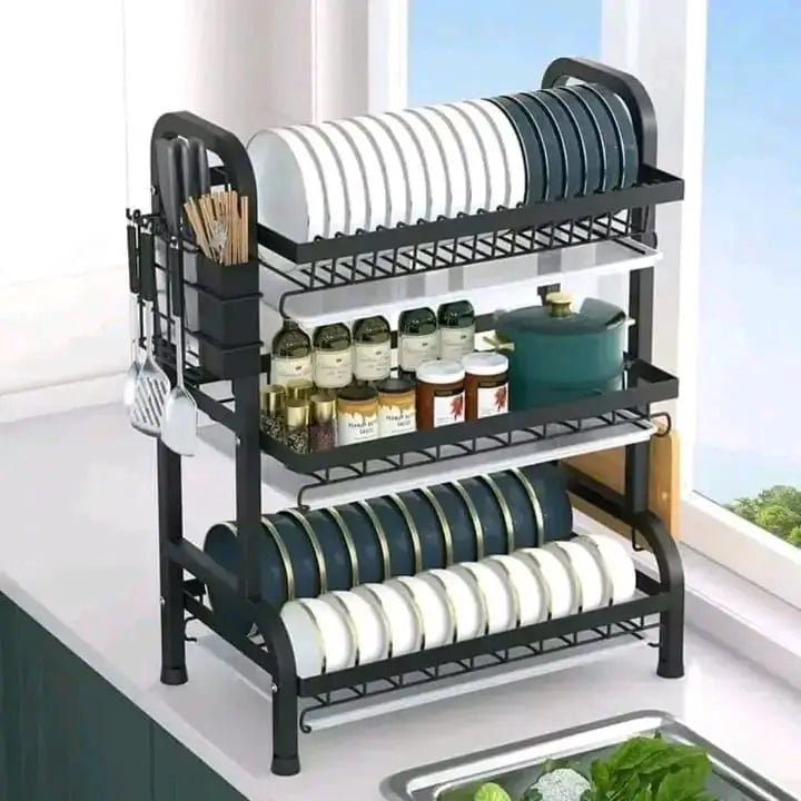 Heavy Duty 2 Tier & 3 Layer Dish Rack – Stainless Steel Kitchen Organizer - enkajihomestore