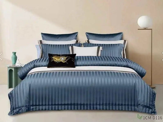 Hotel Satin Stripe Duvet Cover Set - enkajihomestore