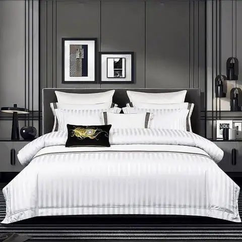Hotel Satin Stripe Duvet Cover Set - enkajihomestore