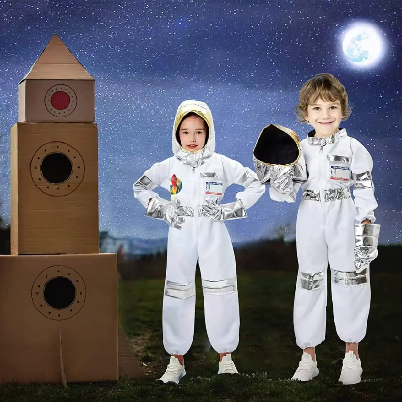 Kids Astronaut Costume Set – 4 - Piece Space Suit with Helmet, Gloves and ID Card for Boys and Girls - enkajihomestore