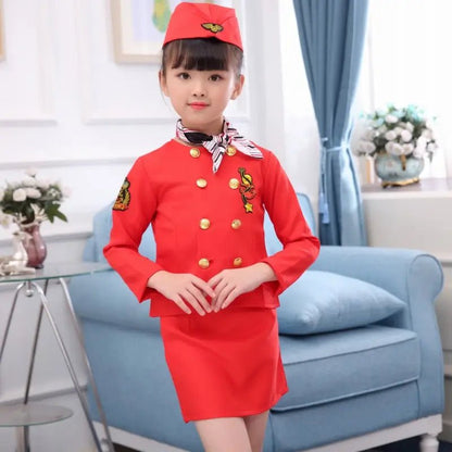 Kids Cabin Crew and Pilot Costume Set – Children's Air Hostess and Captain Dress - Up Uniform - enkajihomestore