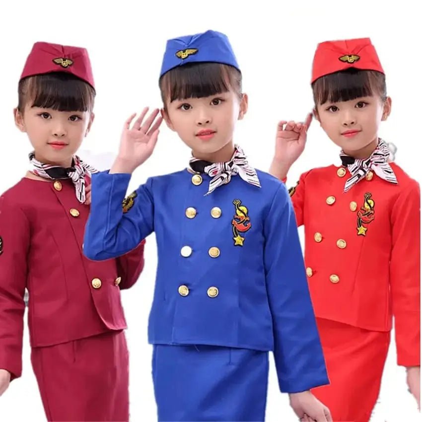 Kids Cabin Crew and Pilot Costume Set – Children's Air Hostess and Captain Dress - Up Uniform - enkajihomestore