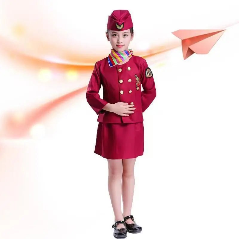 Kids Cabin Crew and Pilot Costume Set – Children's Air Hostess and Captain Dress - Up Uniform - enkajihomestore