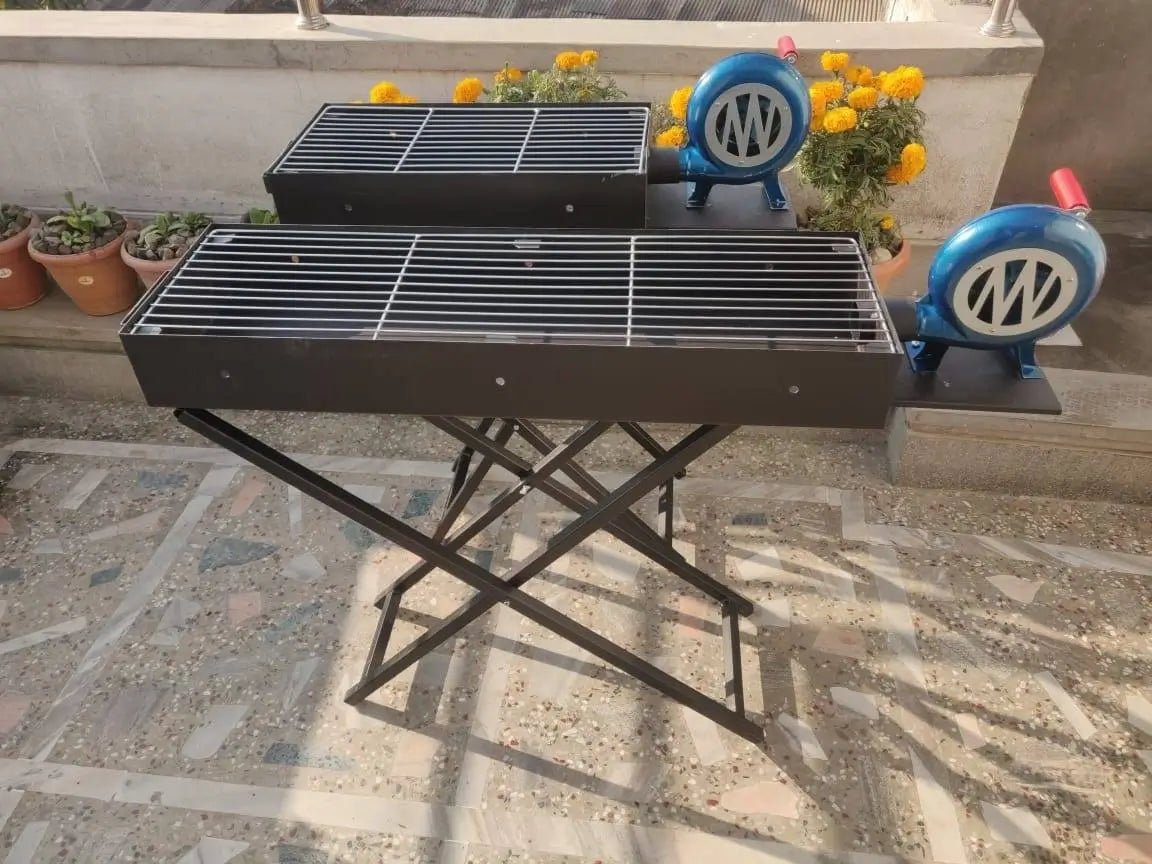 Large Charcoal BBQ Grill with Hand Blower – Folding X - Stand Outdoor Barbecue Grill - enkajihomestore