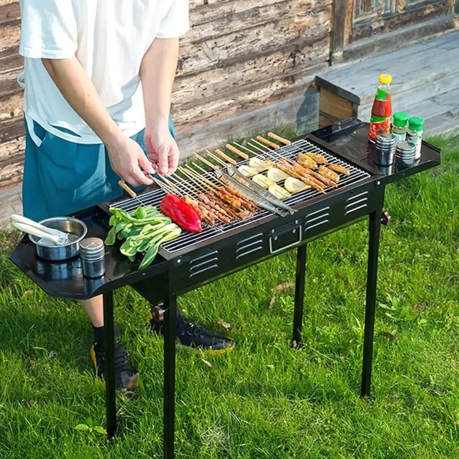 Large Foldable Charcoal BBQ Grill – Portable Standing Barbecue with Side Shelves and Air Vents - enkajihomestore