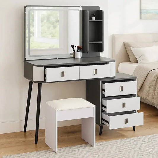 LED Dressing Table with Mirror – Modern Vanity Desk with Lighted Mirror - enkajihomestore