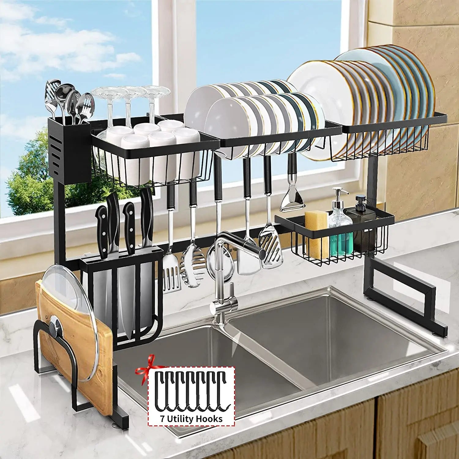 Over the Sink Kitchen Rack – Multi - Function Dish Drying and Storage Organizer - enkajihomestore