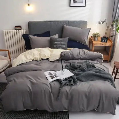 Plain Double - Sided Duvet Cover Set - enkajihomestore